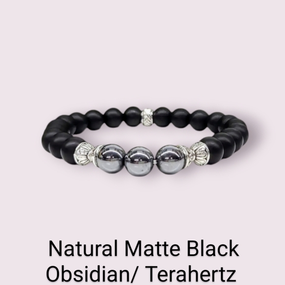 TruEuphoria LLC Other - Handmade Natural Terahertz/ Matte Black Obsidian 8mm Beaded Bracelet